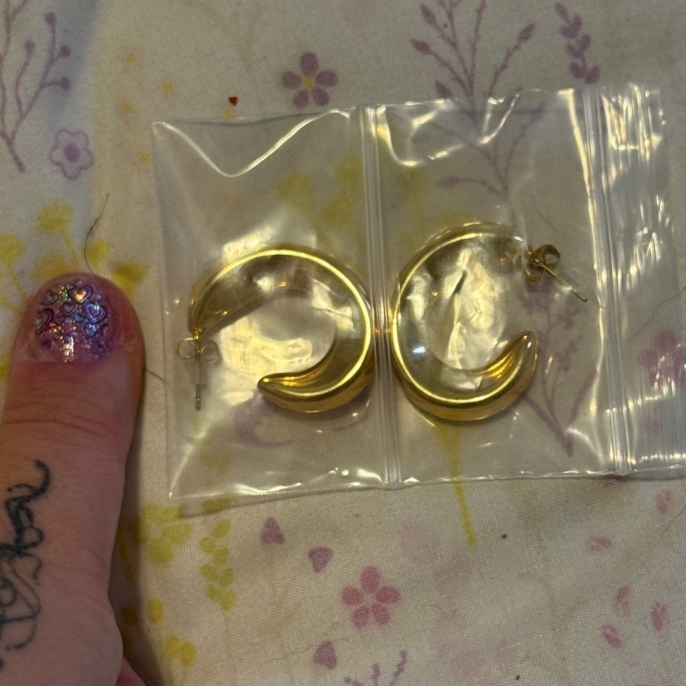 Gold Crescent Hoop Earrings new from Chello